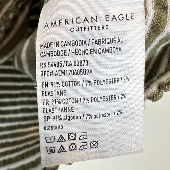 AE Green Striped Lettuce Hem Crop Top S - Picture 5 of 8